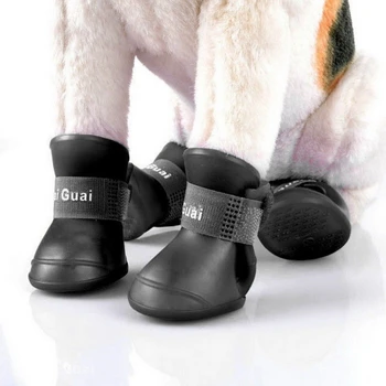 

4PCS Black Pet WaterProof Rain Shoes Boots Socks Anti-slip Rubber Boot Dogs US LX9C