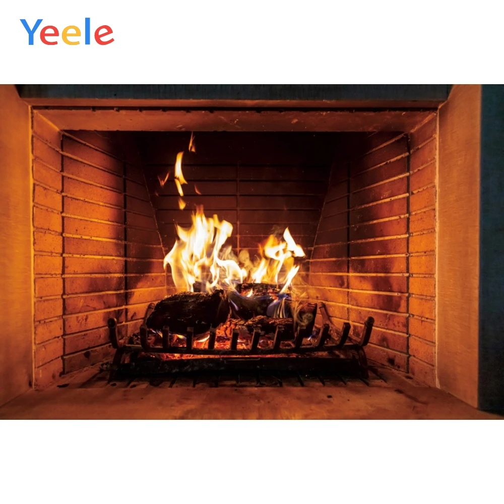 Фон для фотографирования с изображением камина снаружи фейерверков пламени