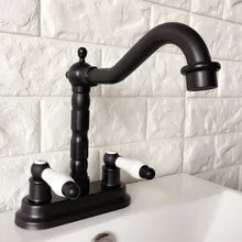 

Black Oil Rubbed Bronze 4" Centerset Bathroom Sink Faucet Swivel Basin Mixer Tap Dual Ceramic Handles Levers mhg068