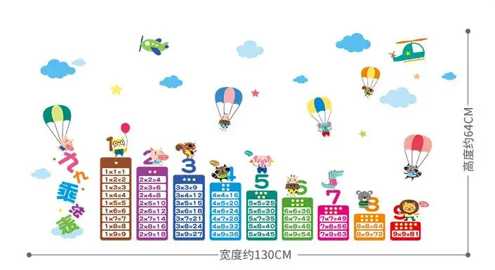 Большой мультфильм таблица умножения до 99 для детей математические настенные Стикеры для детских комнат Детские Обучающие Монтессори настенные наклейки