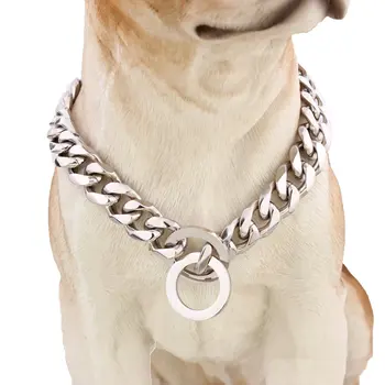 

Strong Silver Titanium Steel Slip Dog Collar Metal Dogs Training Pet Chain Choke Collar For Large Dogs Pitbull Bulldog 13mm