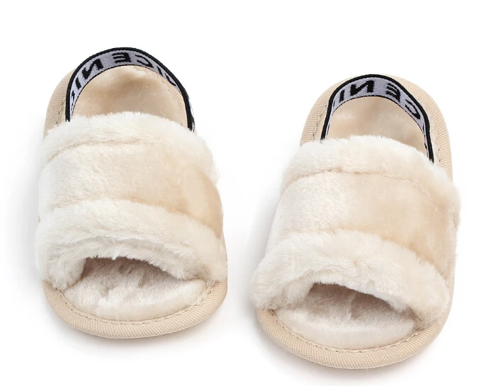 Baby Girl Newborn Letter Elastic Band Sneaker Anti-slip Fuzzy Soft Sole Fleece Slipper First Walkers Crib Shoes Pram Prewalker