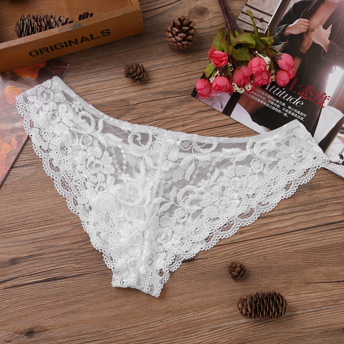 Men's Floral Lace Sheer See-Through Lingerie
