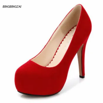 

New pattern Superior quality shoes woman 11CM Velvet round head Thin Heels Talon haut Pumps Waterproof 4CM Comfortable USA 4-13