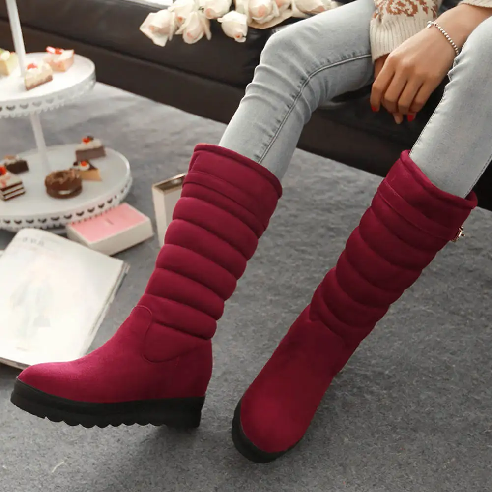 BONJOMARISA Big Size 33-42 New Snow Boots Women Fashion Belt Buckle Ladies Height Increasing Platform Winter Warm Fur Boots