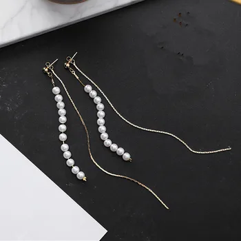 

Korean Style Simulated Pearl String Temperament Long Chain Tassel Drop Earrings for Girls Women Trendy Pendientes Gift 5B2026