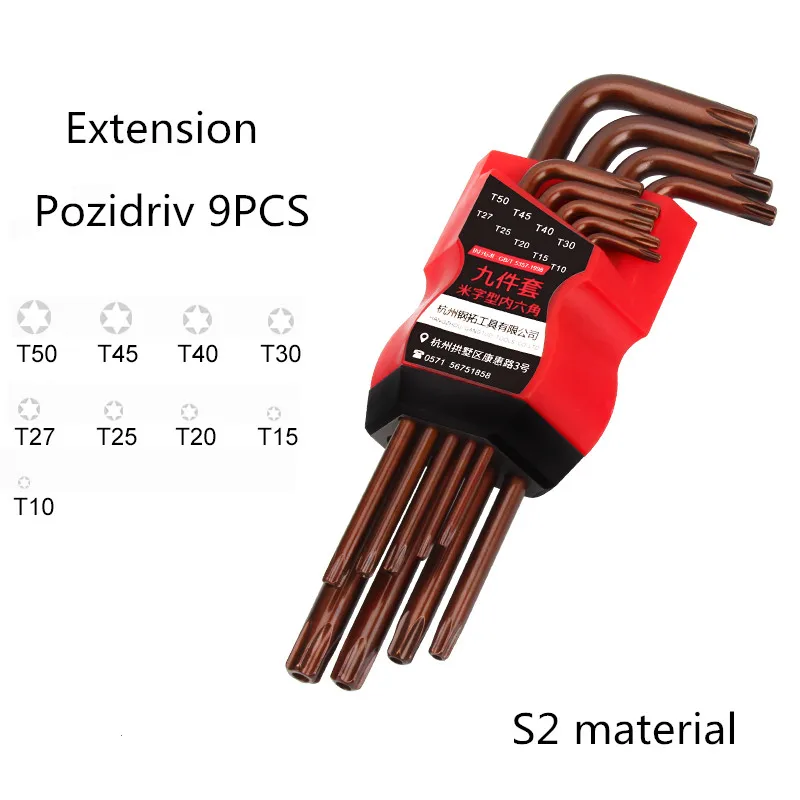 Pozidriv Long S2 9 шт. шестигранник Аллен ключ гаечный ключ набор инструментов imbus матовый хром шаровой ключ Набор отвертка набор ремонтный набор инструментов - Цвет: Pozidriv Long S2