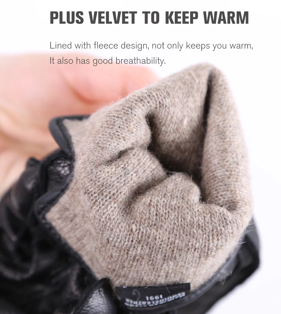 Winter Black Genuine Leather Men's Gloves, Keep Warm Men's Winter Gloves, Simple Deerskin Men's Leather Gloves-8011A