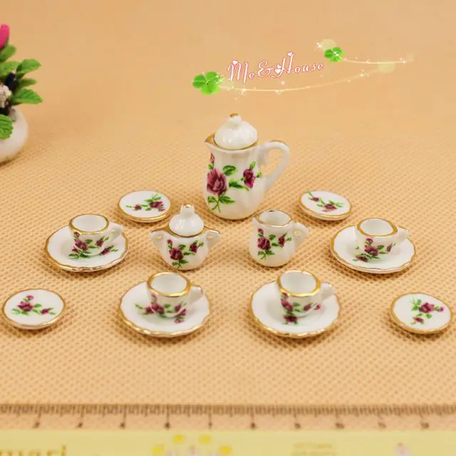 1: 12 кукольный дом мини игровой дом модель подарок игрушка фарфор китайский стиль чайный сервиз
