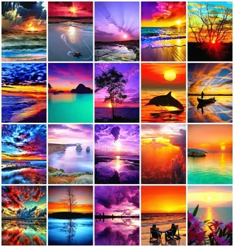 

Full Square Diamond Painting Landscape 5D Diy Diamond Embroidery Sunset Mosaic Rhinestone New Year Home Decoration