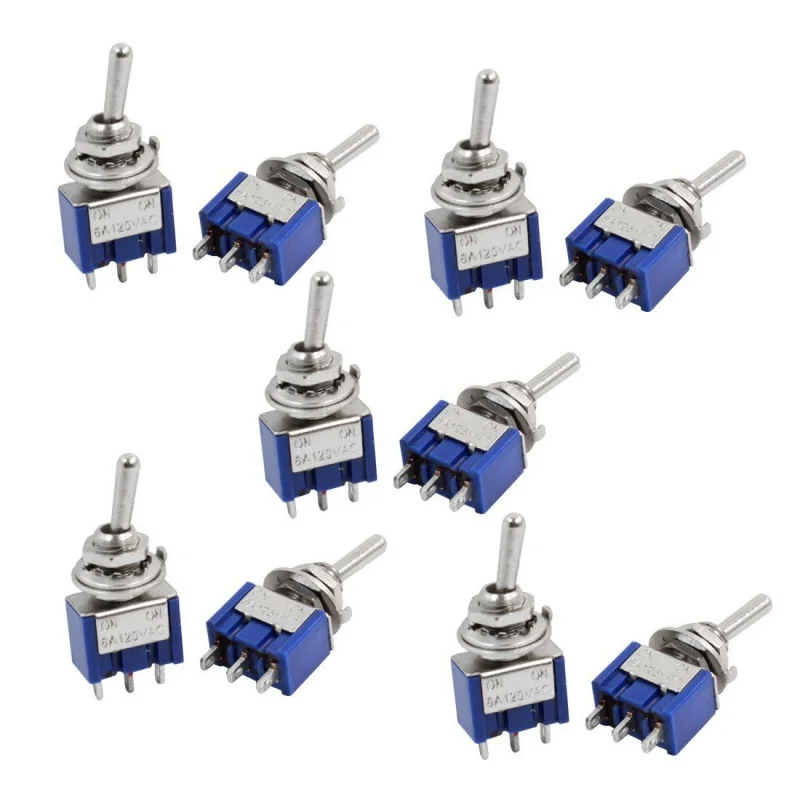 

10 pcs Automatic close miniature rocker switch, AC 125V, 3 pin SPDT on / blue
