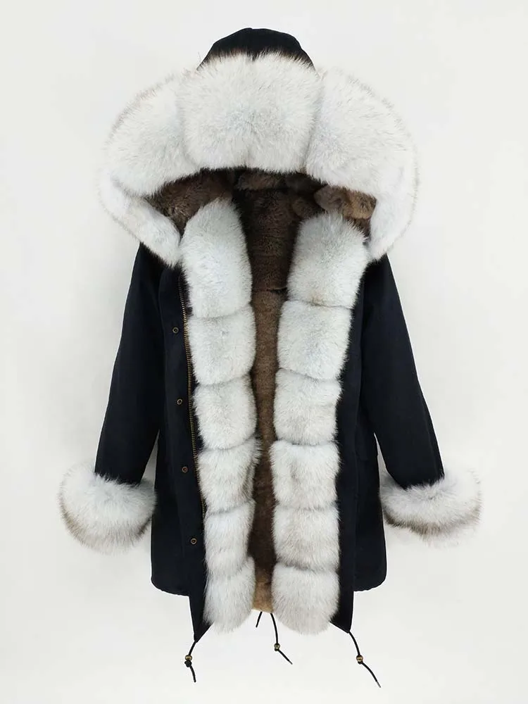 fox fur cuffs 31 Настоящая меховая парка, женская зимняя куртка, пальто из натурального меха лисы с капюшоном, пальто из натурального кроличьего меха, куртки с подкладкой, женские шубы из натурального меха, серебряные - Цвет: fox fur cuffs 31