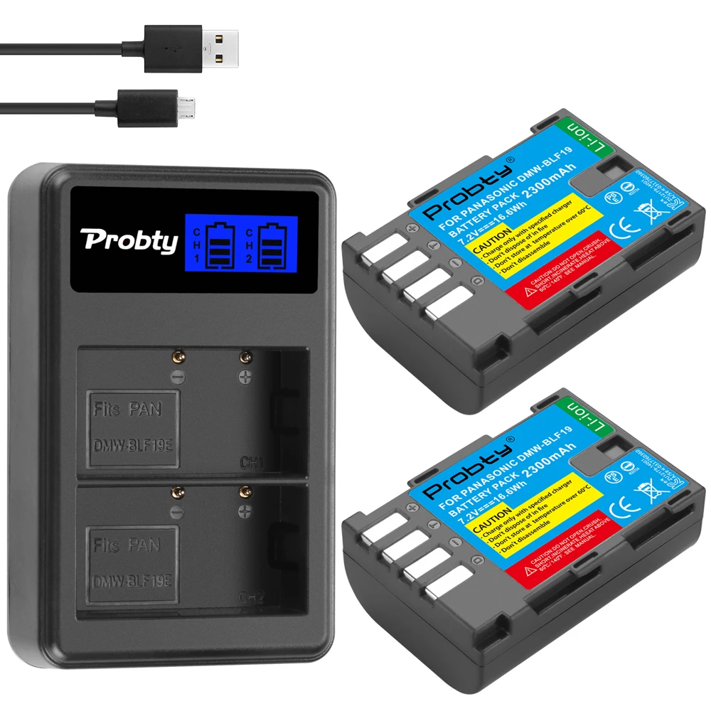 PROBTY 2 шт. 2300 мАч DMW-BLF19 DMW BLF19 BLF19E DMW-BLF19e DMW-BLF19PP батарея+ ЖК-дисплей двойной USB зарядное устройство для Panasonic Lumix GH3 GH4