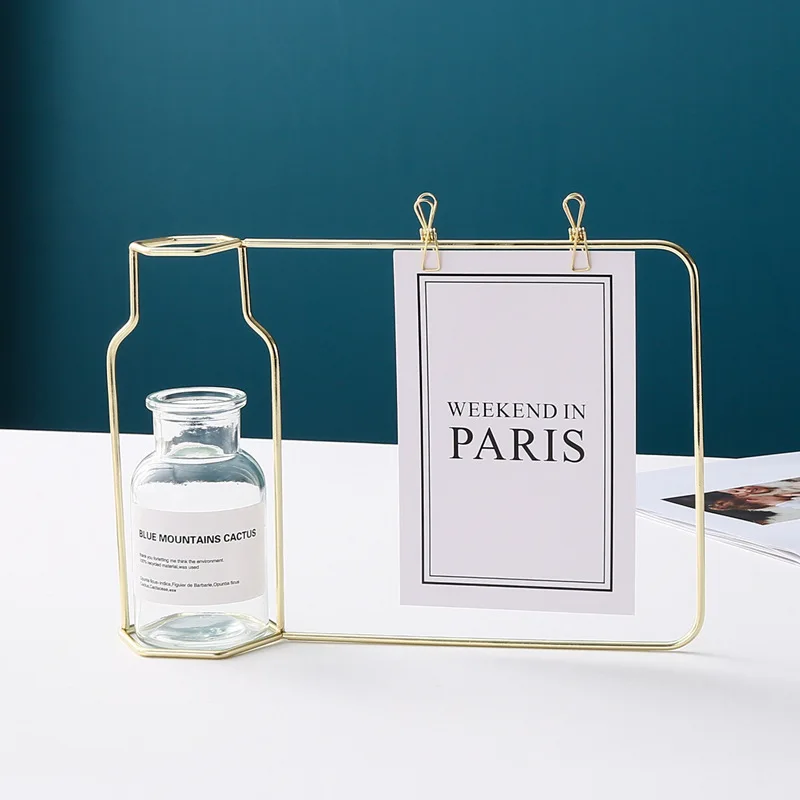 Nordic Hydroponic Glass Vase Wrought Iron Vase Photo Frame Decoration Table Flower Vases Decoration Home Metal Plant Holder 4