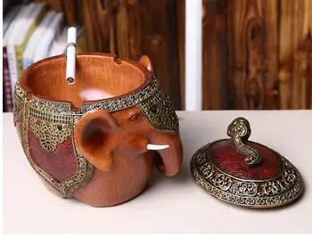 

Resin Elephant Chinese Style Fashionable Creative Home Ashtray with Cover Decoration