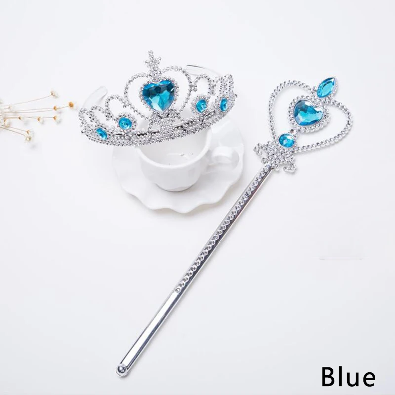 Blue Аксессуары для девочек из 2 предметов; тиара принцессы Эльзы; Детские короны; волшебные палочки для рождественской вечеринки; Классический головной убор в форме сердца - Окраска металла: Blue