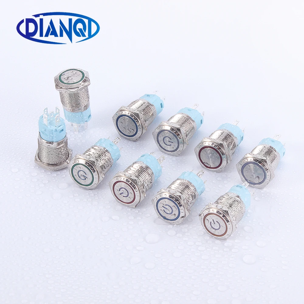 White 12VDC 2Pcs 16mm Self Reset Momentary Push Button Switch in Metal 5 Pin Waterproof Flat Round Switch with LED and Digit 1 White 12VDC 2Pcs 16mm Self Reset Momentary Push Button Switch in Metal 5 Pin Waterproof Flat Round Switch with LED and Digit 1