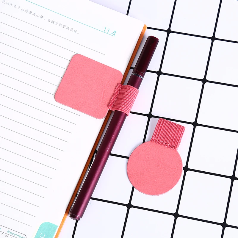 pink round Зажим для ручек из искусственной кожи, держатель для ручек, Классические офисные канцелярские принадлежности, школьные эластичные радужные цветные аксессуары для ноутбуков - Цвет: pink round