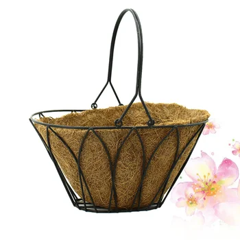 

1Pc Classic Hanging Basket Planter Metal with Coarse coconut Coir Liner Iron Wire Plant Holder for Garden Home Garden Indoor Out