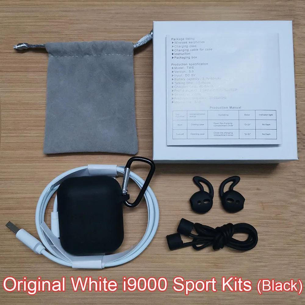 i9000 TWS Air 2 Smart Сенсор Беспроводной Bluetooth наушники 1536P PK H1chip i30 i60 i200 i800 i1000 i2000 i5000 TWS - Цвет: i9000 blacksport kit