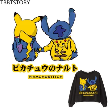 

Pikachu and Stitch Heat Transfer Iron-on Stamp Clothing Decoration Patch Decals Badge Ropa Patches For Stickers T-Shirt