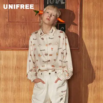 

Unifree Casual Shirt New Daily Tops Loose Long Sleeve Vintage Ladies Blouses Lapel Simple Lovely Printed Shirt U193D101HY