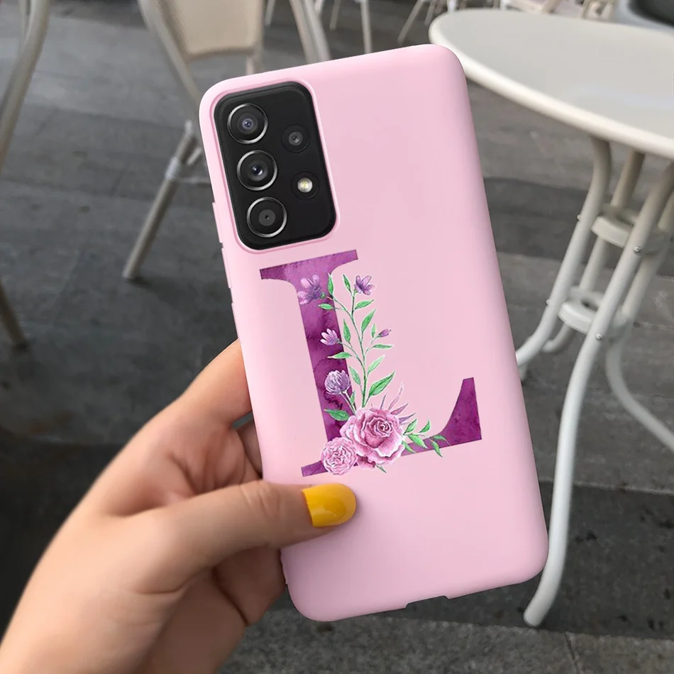 For Samsung Galaxy A52 5G A52S Case Cute Letters Floral Bumper Soft Silicone Back Cover For Samsung A52 Coque Galaxy A52 Funda phone purse