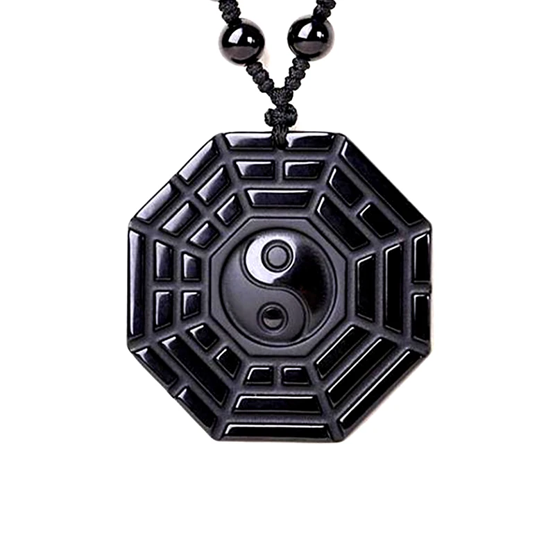 

Black Obsidian Gossip Yin Yang Tai Chi Necklace Pendant Hand-carved Black Gem Lucky Amulet