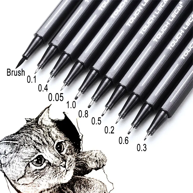 

10Pcs/set Pigment Liner Micron Black Ink Art Marker Pen 0.05 0.1 0.2 0.3 0.4 0.6 Brush Tip Fineliner Sketching Manga Drawing Pen