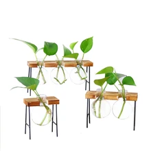 Скандинавский кованый цветок стенд простой стеклянная бутылка деревянная полка настольная прозрачная ваза для гидропоники деревянная рамка домашний декор 1