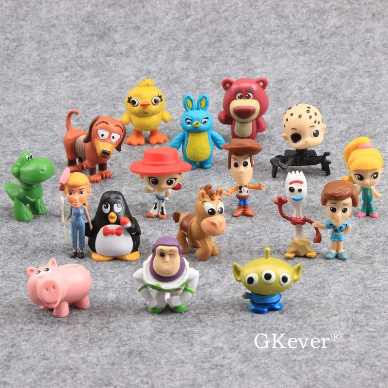 

17 pcs/lot Story 4 Party Figures Set Woody Buzz DUCKY FORKY Action Figure Jessie Cake Toppers 3-5 cm Gift