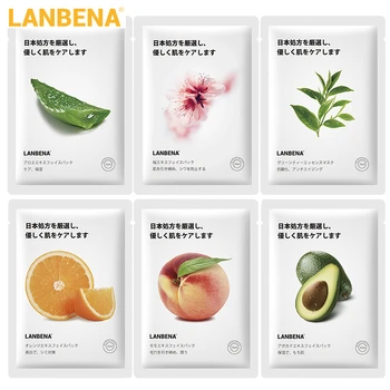 

LANBENA Six Fruit Facial Black Head Mask Hydration Avocado Aloe Moisturizing Green Tea Cherry Orange Sheet Mask Face Mask Care