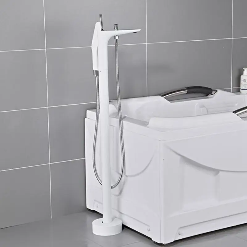 White and Chrome Vidric напольная стойка Смесители для ванны смеситель горячей и холодной воды напольный кран черный с ручной душ MLB993 - Цвет: White and Chrome