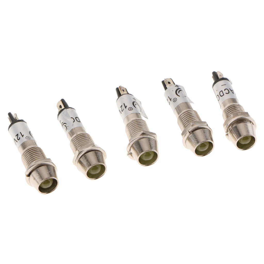 5 Pieces 12V DC 8mm XD8 1 Indicator Led Metal Signal Lights Lamps Bulb