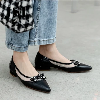 

JSI Party Summer Women Flats High Quality Cow Leather Patchwork Design Butterfly-Knot Decoration Shoes Slip-On Lady Flats JO482