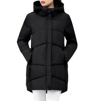 

Women Fashion Winter Solid Color Print Hooded Pocket Long Sleeve Coat Female Warm Down puffer jacket Parka branded10.14