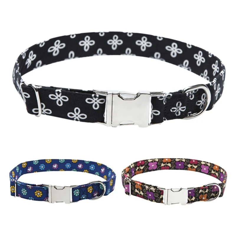 Ошейник для собаки, пряжка для ремня безопасности и поводок, ошейник для питомца, хлопковый ошейник, регулируемый шейный ремень с металлическим воротником для собак