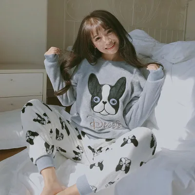 

Autumn & Winter Coral Velvet Pajamas Women's Flannel GIRL'S Cartoon Tracksuit Two-Piece Set