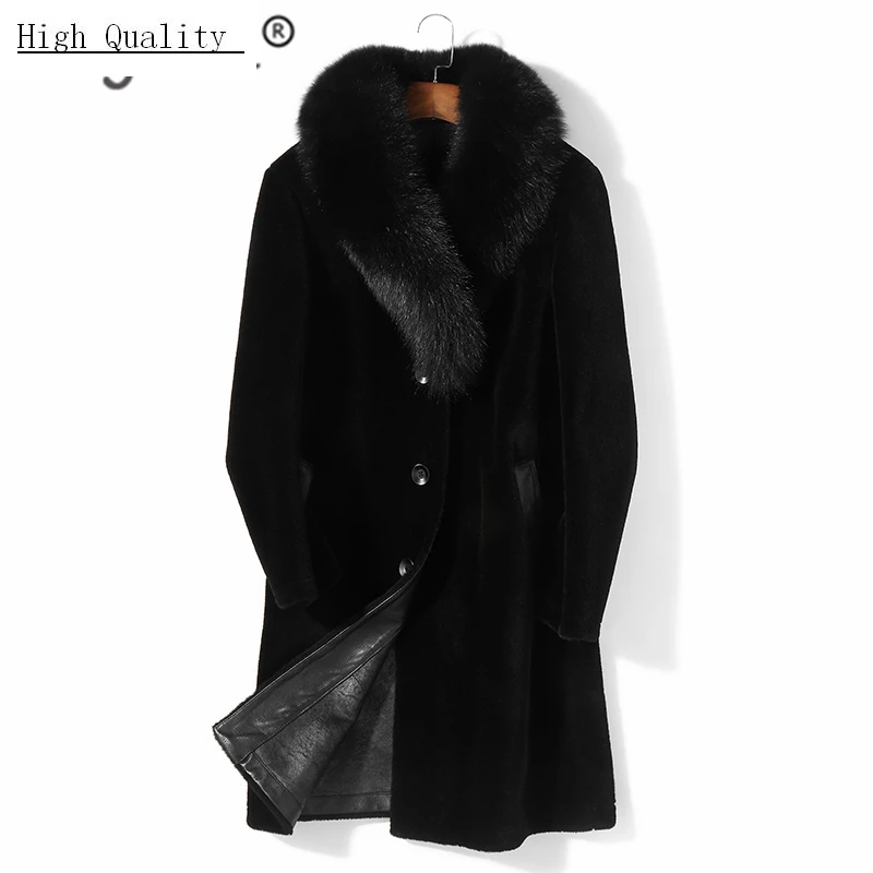 

Natural Real Fur Coat Men Clothes 2020 Winter Sheep Shearling Coat Large Fox Fur Collar Thick Warm Overcoat Hiver PM8516Z