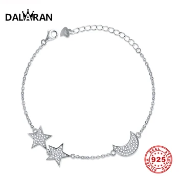 

DALARAN 100% Real 925 Sterling Silver Simple Moon Stars Chain Bracelets & Bangles For Women Party Wedding Jewelry Gift