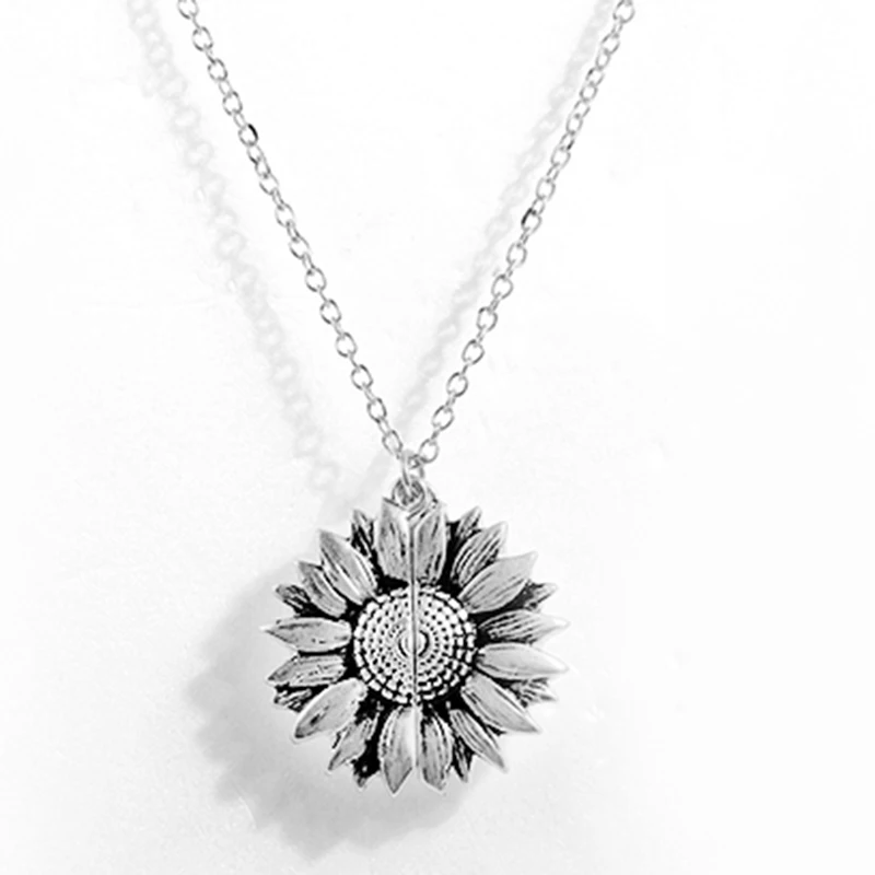 

Open Locket Sunflower Pendant Necklace You Are My Sunshine Lettering Necklace KS-shipping