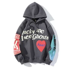 Weirdo 2021 Graffiti Letter Printed Hoodies Men Lucky Me I See Ghosts Mens Hooded Sweatshirts Fleece Streetwear Harajuku Drop