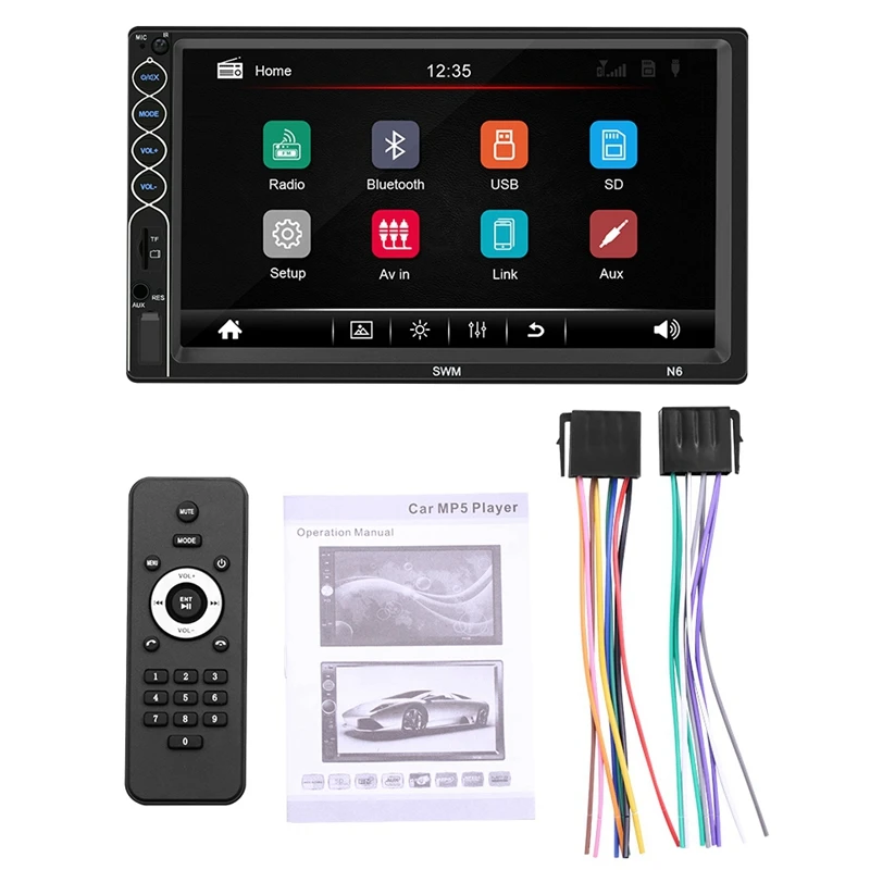 7 дюймов свяжитесь Экран автомобиль радио плеер HD стерео Bluetooth 12V 2 Din FM ISO Мощность