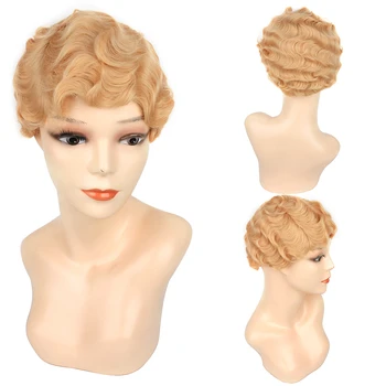 

LiangMo Short Finger Wave Wig Curly Wigs Pixie Wigs for Women Wig Black Blonde Red Golden Brown Pink Cosplay Wigs for Party