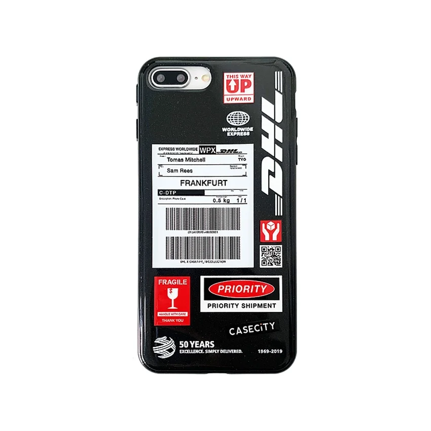 Забавный INS Dhl Bar Label мобильный чехол для телефона, чехол для Apple iPhone 11 11PRO MAX 6 7 8 plus, блестящий ТПУ глянцевый рельефный чехол-накладка