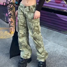 Darlingaga Streetwear Camouflage Cargo Pants Low Waist Jeans Female Casual Pockets Korean Baggy Jeans Denim Aesthetic Capris New
