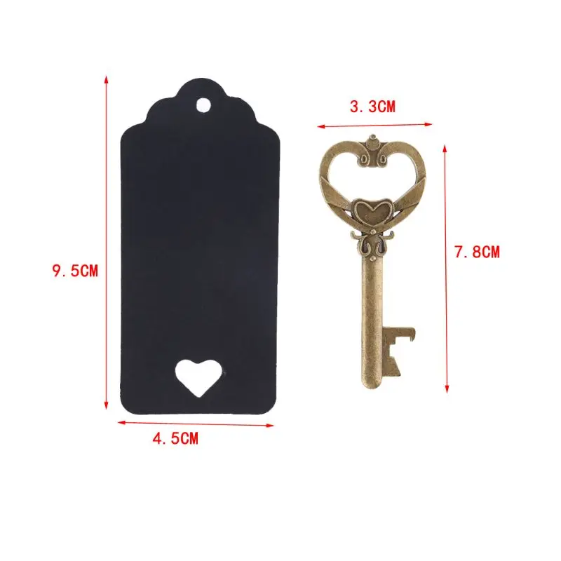 50x Beer Bottle Opener Vintage Heart Key with Tag Label Wedding Party Favor Gift