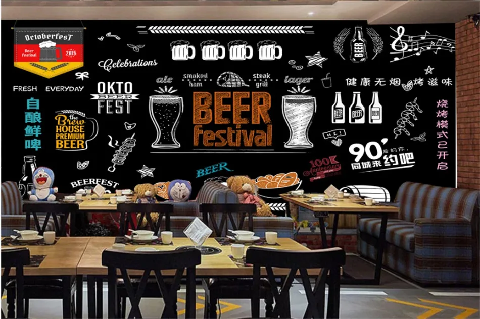 Персональная Ручная роспись Доска пиво барбекю Ресторан фон обои бар клуб промышленный Декор настенная бумага 3D