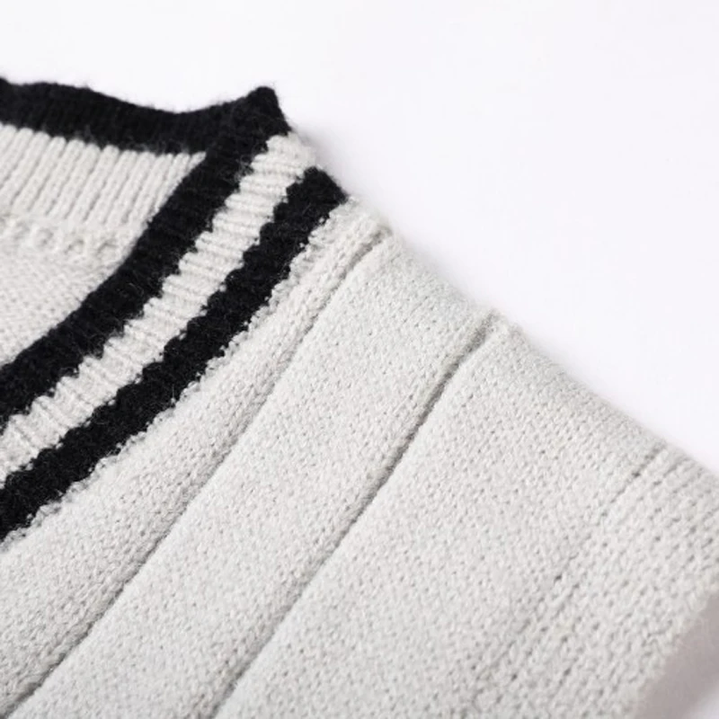 Mens Brand Knit Tank Jumpers 3D Stripes Casual Basic Sweater Pullover Sleeveless Young for Autumn Winter V Neck Fashion 00007