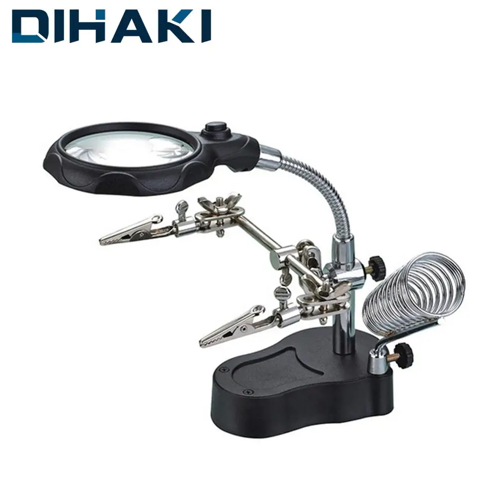 

Soldering Magnifier Welding Magnifying Glass with LED Light 12X/3.5X Lens Loupe Auxiliary Clip Circuit Board Repair Tool